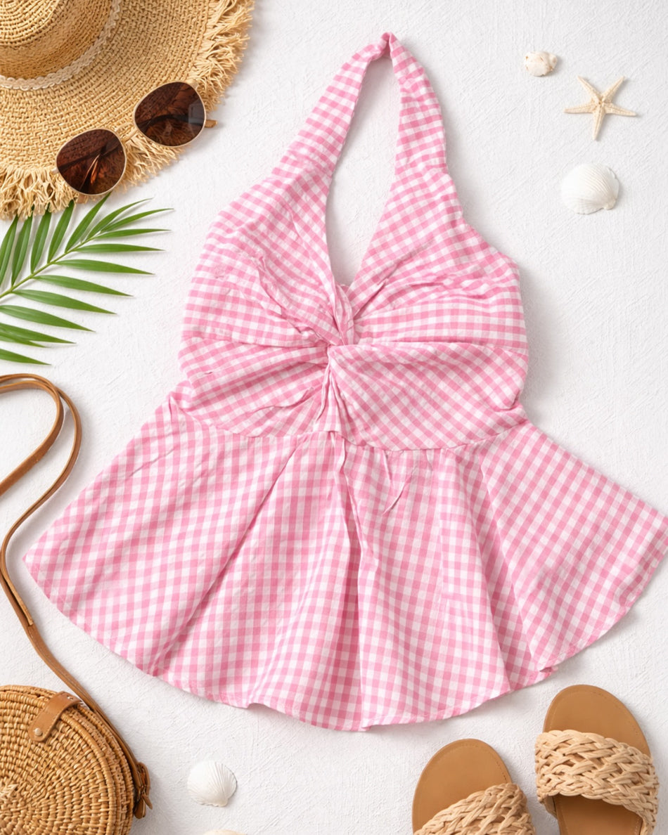 Check halter neck Top
