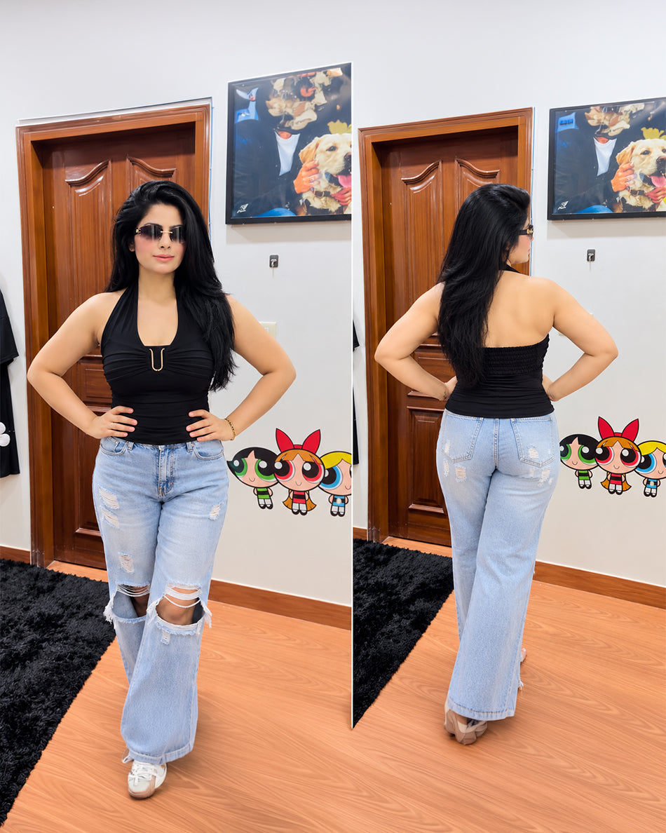 Metal halter neck Top