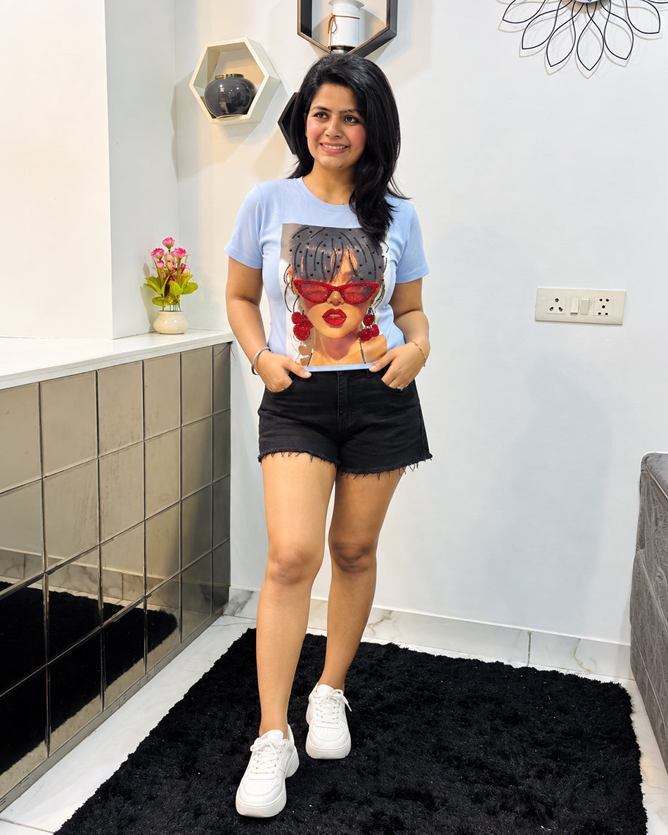 Blue studded T shirt