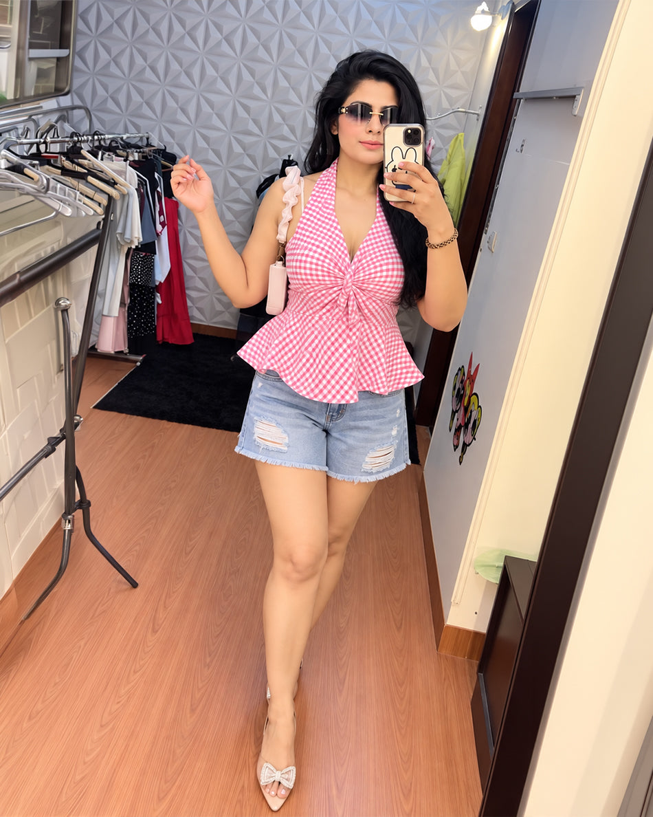 Check halter neck Top