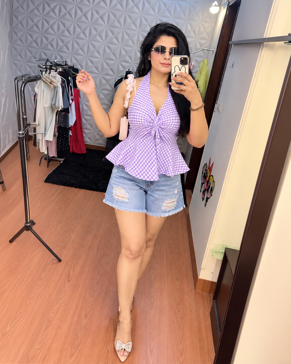 Check halter neck Top