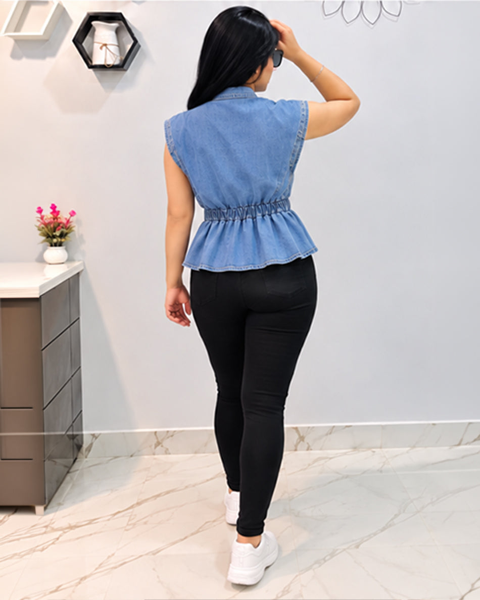 Stone cut sleeves denim jaket