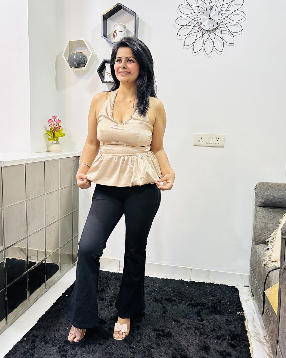 Studded halter neck Top in satin