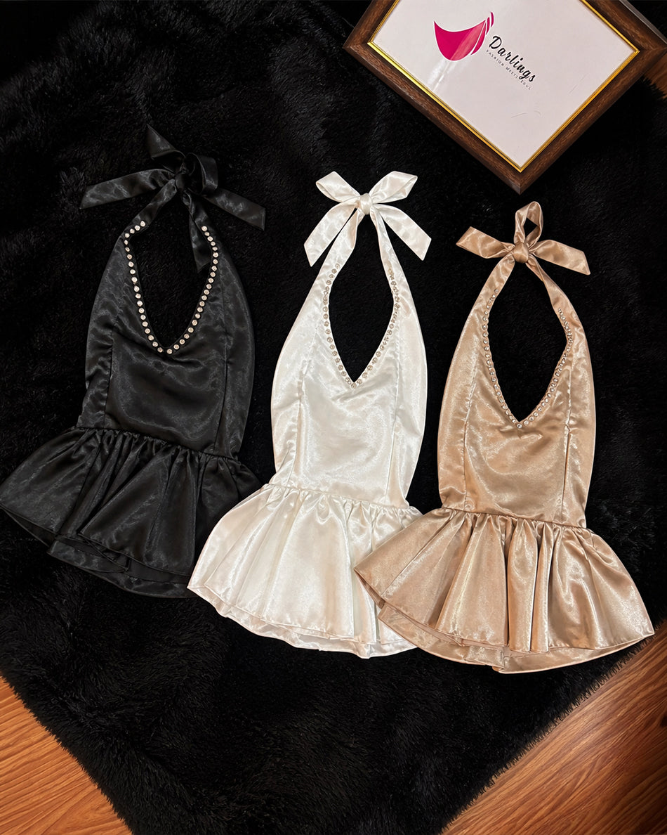 Studded halter neck Top in satin