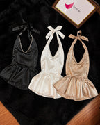 Studded halter neck Top in satin