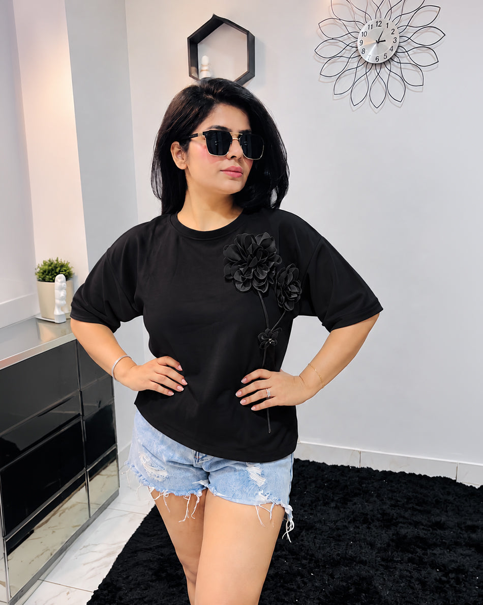 T shirt with 3 D flower